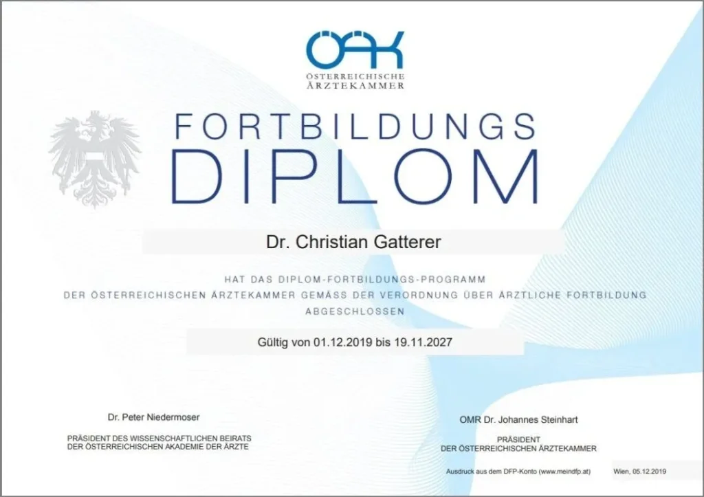 Dr. med. univ. Christian Gatterer Fortbildungsprogramm Diplom 01.12.2019 Dr. med. univ. Christian Gatterer Fortbildungsprogramm Diplom 01.12.2019